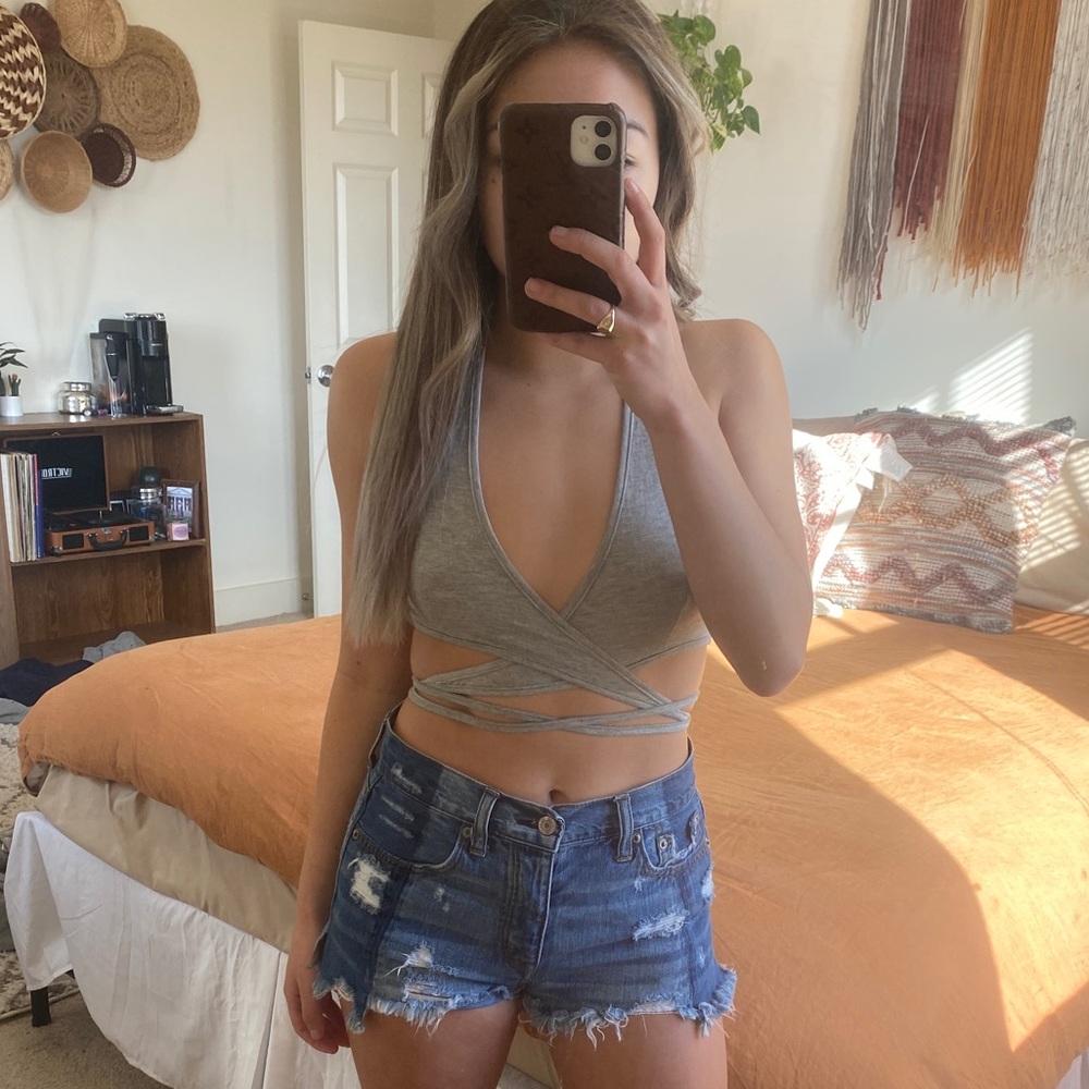 Grey self tie wrap top